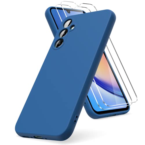 Vansdon Hülle kompatibel mit Samsung Galaxy A34 5G Hülle, 2 Stück Panzerfolie, weiche TPU Flüssigsilikonhülle, stoßfestem Gummi Silikongel Fall-Blau von Vansdon