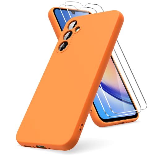 Vansdon Hülle kompatibel mit Samsung Galaxy A34 5G Hülle, 2 Stück Panzerfolie, weiche TPU Flüssigsilikonhülle, stoßfestem Gummi Silikongel Fall-Orange von Vansdon