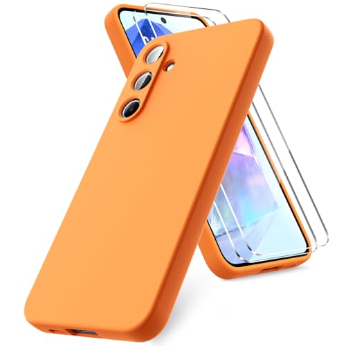 Vansdon Hülle kompatibel mit Samsung Galaxy A55 5G Hülle, 2 Stück Panzerfolie, weiche TPU Flüssigsilikonhülle, stoßfestem Gummi Silikongel Fall-Orange von Vansdon