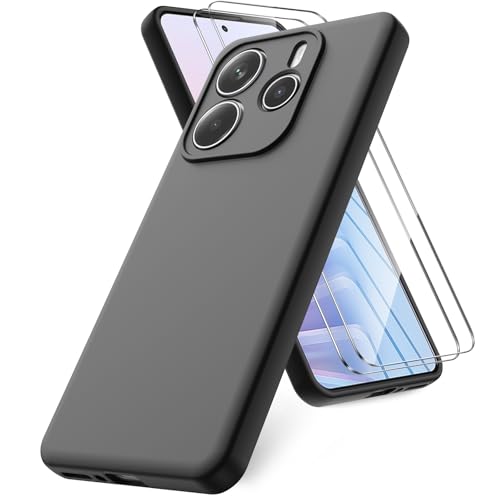 Vansdon Hülle kompatibel mit Xiaomi Redmi Note 14 5G[Nicht für 4G] Hülle, mit 2 Schutzglas, weiche TPU Flüssigsilikonhülle, stoßfestem Gummi Silikongel Fall-Schwarz von Vansdon