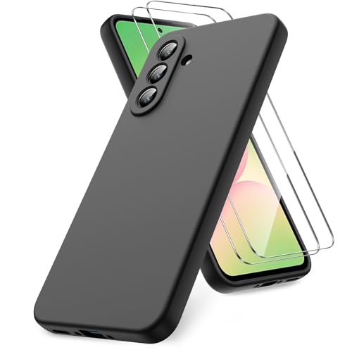 Vansdon kompatibel mit Samsung Galaxy A56 5G Hülle, mit 2 Schutzglas, weiche TPU Flüssigsilikonhülle, stoßfestem Gummi Silikongel Fall-Schwarz von Vansdon