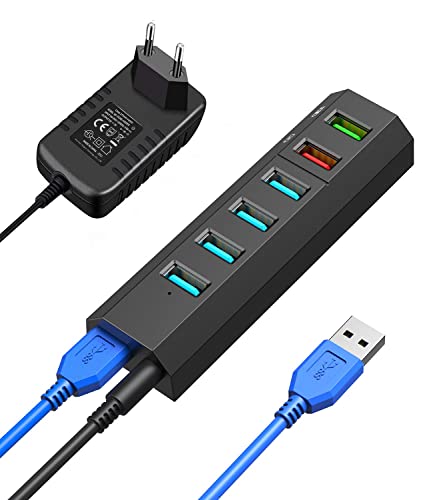 USB Hub 3.0 mit Netzteil, Vansuny USB Hub Aktiv 3.0 mit netzteil 24W(12V/2A), Ultraschnelle Übertragung 5 Gb/s von Vansuny