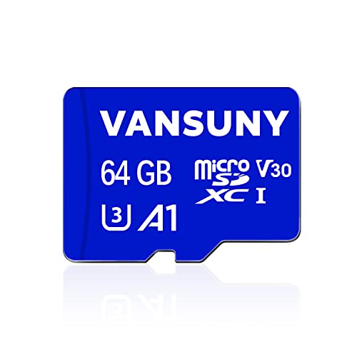 Vansuny Micro SD Karte 64GB microSDXC Speicherkarte mit SD Adapter A1 App Performance V30 4K Videoaufnahme C10 U3 Micro SD für Telefon, Überwachungskamera, Dashcam, Action Kamera von Vansuny