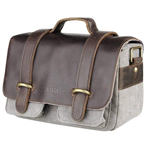 Vantage 49287 Greenwich Büffel-Ledertasche kombiniert mit Canvas (Modell M) grau/braun von Vantage