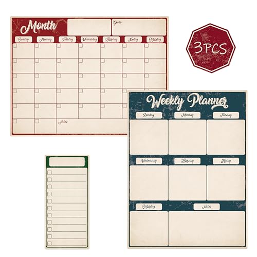 Magnetischer Abwischbarer Kalender, 3-teiliges Set: Monats- und Wochenplaner, Notizen, Einkaufsliste und To-Do-Liste, Organizer für Kühlschrank, Familienküche, Büro, Klassenzimmer von Vantasii