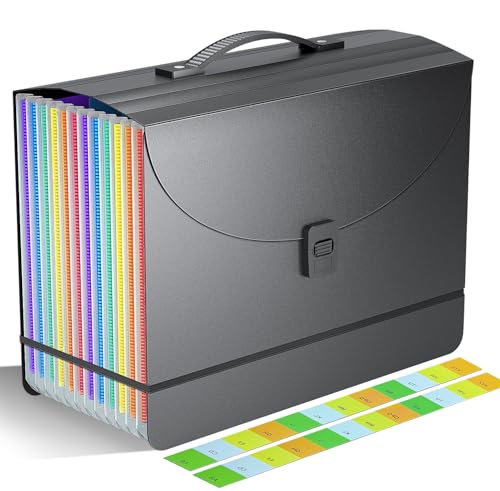 Vanulee Akkordeon-Aktenordner/Fächermappe, Aktenbox mit 13 erweiterbaren Fächern, perfekt für Tischständer/tragbare Aktenordner mit Griff, A4/Briefgröße, farbige Reiter, schwarz matt Vanulee Akkordeon-Aktenordner/Fächermappe, Aktenbox mit 13 erweiterbaren Fächern, perfekt für Tischständer/tragbare Aktenordner mit Griff, A4/Briefgröße, farbige Reiter, schwarz matt von Vanulee
