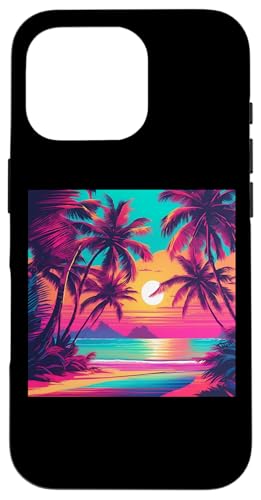 Retro 1990er Vaporwave Palm Tree Beach Sunset, 1980's Beach Hülle für iPhone 16 Pro von Vaporwaves and Cool Dayz Garb