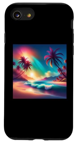Retro 1990er Vaporwave Palm Tree Beach Sunset, 1980's Beach Hülle für iPhone SE (2020) / 7 / 8 von Vaporwaves and Cool Dayz Garb