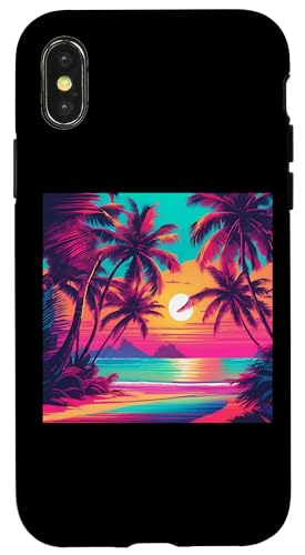 Retro 1990er Vaporwave Palm Tree Beach Sunset, 1980's Beach Hülle für iPhone X/XS von Vaporwaves and Cool Dayz Garb