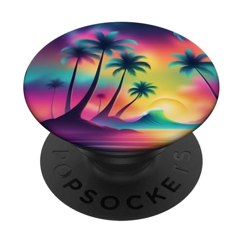 Retro 1990er Vaporwave Palm Tree Beach Sunset, 1980's Beach PopSockets Klebender PopGrip Retro 1990er Vaporwave Palm Tree Beach Sunset, 1980's Beach PopSockets Klebender PopGrip von Vaporwaves and Cool Dayz Garb
