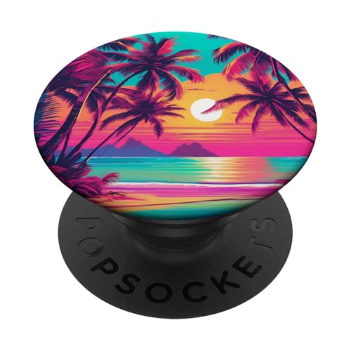 Retro 1990er Vaporwave Palm Tree Beach Sunset, 1980's Beach PopSockets Klebender PopGrip Retro 1990er Vaporwave Palm Tree Beach Sunset, 1980's Beach PopSockets Klebender PopGrip von Vaporwaves and Cool Dayz Garb
