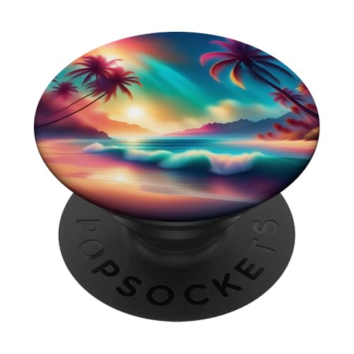 Retro 1990er Vaporwave Palm Tree Beach Sunset, 1980's Beach PopSockets Klebender PopGrip Retro 1990er Vaporwave Palm Tree Beach Sunset, 1980's Beach PopSockets Klebender PopGrip von Vaporwaves and Cool Dayz Garb