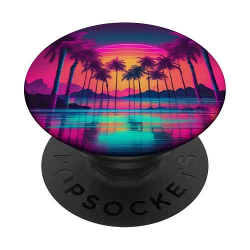 Retro 1990er Vaporwave Palm Tree Beach Sunset, 1980's Beach PopSockets Klebender PopGrip Retro 1990er Vaporwave Palm Tree Beach Sunset, 1980's Beach PopSockets Klebender PopGrip von Vaporwaves and Cool Dayz Garb