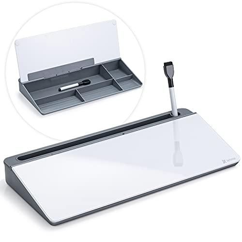 Varhomax Schreibtisch Organizer, Desktop Whiteboard Glas Grau Mit Aufbewahrung Abwischbar, To Do Liste, Notizblock und Tastaturständer für Homeoffice, Büro und Schulbedarf von Varhomax