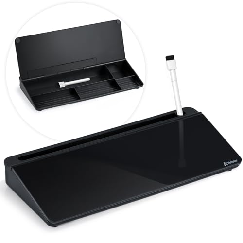 Varhomax Schreibtisch Organizer, Desktop Whiteboard Glas Schwarz Mit Aufbewahrung Abwischbar, To Do Liste, Notizblock und Tastaturständer für Homeoffice, Büro und Schulbedarf von Varhomax