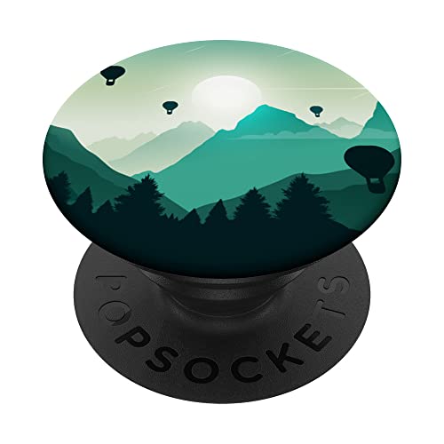 Serene Green Mountain Heißluftballon-Szene PopSockets mit austauschbarem PopGrip von VarieTees