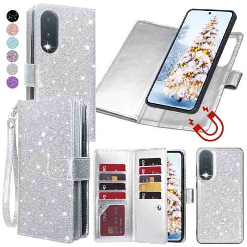 Varikke Schutzhülle für Galaxy S25 Edge, abnehmbar, mit Kartenhalter, modisches PU-Glitzer-Lederband, magnetisch, Klappetui, abnehmbare Handyhülle, für Samsung Galaxy S25 Edge 6,7 Zoll, Silber Varikke Schutzhülle für Galaxy S25 Edge, abnehmbar, mit Kartenhalter, modisches PU-Glitzer-Lederband, magnetisch, Klappetui, abnehmbare Handyhülle, für Samsung Galaxy S25 Edge 6,7 Zoll, Silber von Varikke
