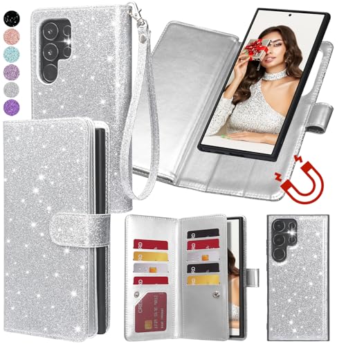 Varikke Schutzhülle für Samsung Galaxy S24 Ultra 5G 17,3 cm (6,8 Zoll), abnehmbar, mit Kartenhalter, Glitzer-PU-Lederband, magnetisch, Klapphülle, abnehmbare Handyhülle, silberfarben Varikke Schutzhülle für Samsung Galaxy S24 Ultra 5G 17,3 cm (6,8 Zoll), abnehmbar, mit Kartenhalter, Glitzer-PU-Lederband, magnetisch, Klapphülle, abnehmbare Handyhülle, silberfarben von Varikke