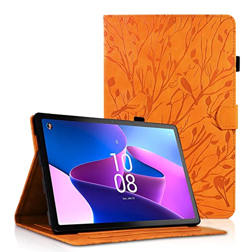 Varohix Samsung Galaxy Tab S6 Lite 10,4 Zoll 2022/2020 Hülle SM-P610/P613/P615/P619 PU Leder Folio Cover Flip Stand Shell mit Kartenhalter Muster Hülle Vögel Bäume Galaxy Tab S6 Lite 10,4 Zoll Orange von Varohix