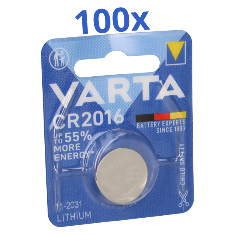 100x VARTA CR2016 Lithium-Knopfzelle 3V 100 Stück 1er Blister von Varta