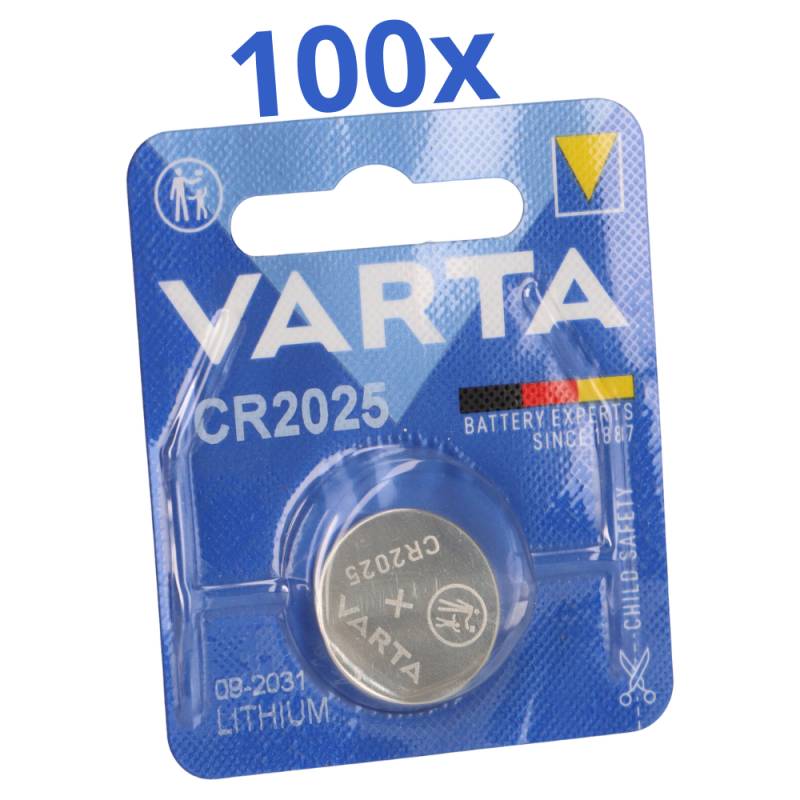 100x VARTA CR2025 Lithium-Knopfzelle 3V 1er Blister von Varta