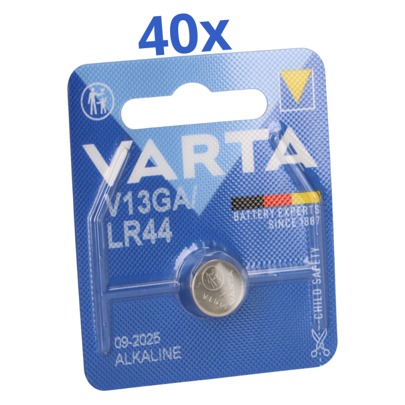 40x Varta Knopfzelle Electronics V 13 GA / A76 / LR 44 Alkaline 1,5 V 1er Blister von Varta