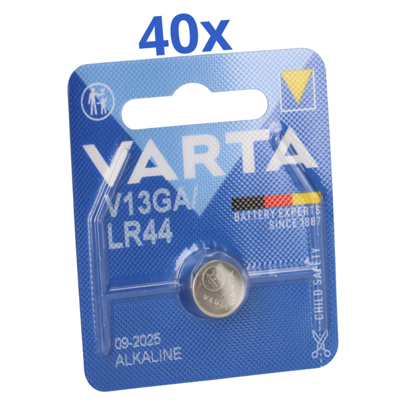 40x Varta Knopfzelle Electronics V 13 GA / A76 / LR 44 Alkaline 1,5 V 1er Blister 40x Varta Knopfzelle Electronics V 13 GA / A76 / LR 44 Alkaline 1,5 V 1er Blister von Varta