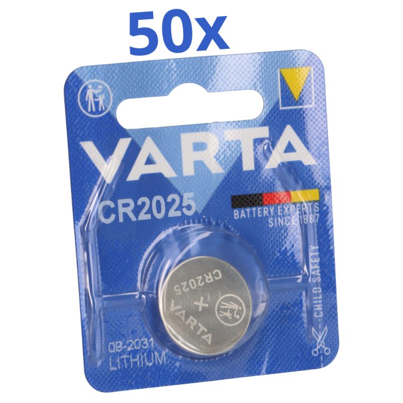 50x VARTA CR2025 Lithium-Knopfzelle 3V 1er Blister von Varta