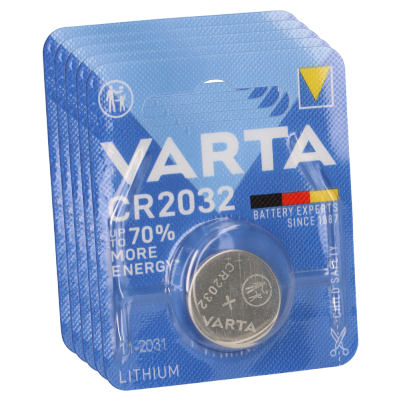 5x VARTA Lithium-Knopfzelle 3V CR 2032 DL 2032 ECR 2032 L14 EA - 2032C Lithium 5004LC von Varta