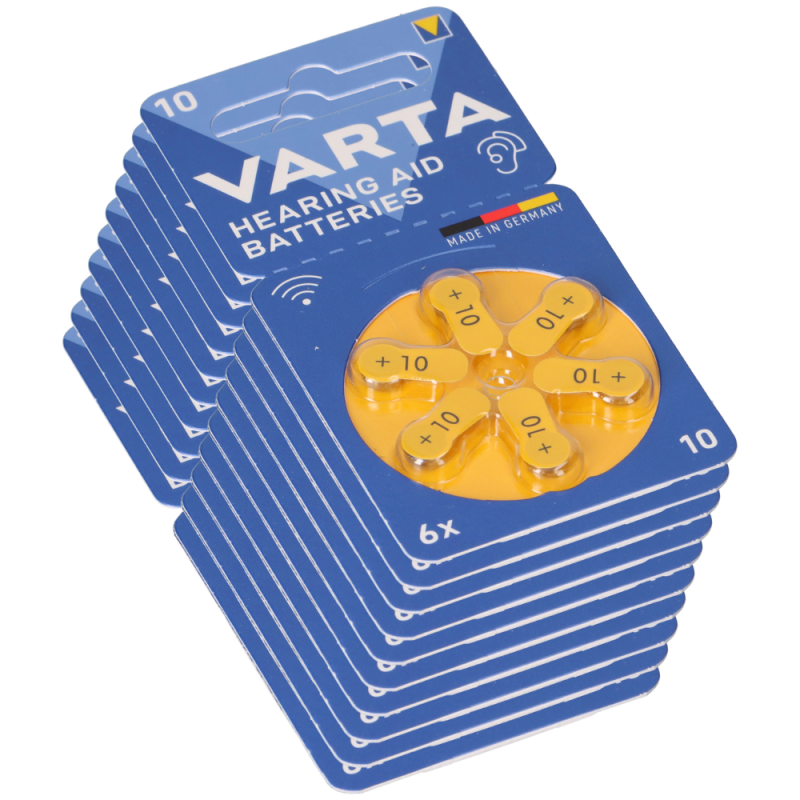 60x Varta Hearing Aid Batterie 10 PR70 Hörgerätebatterie von Varta