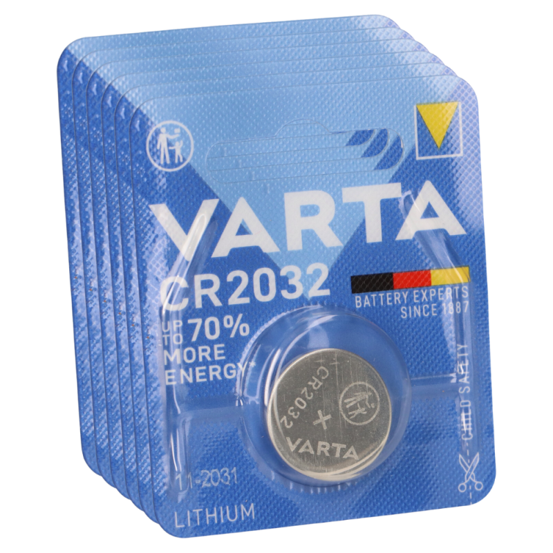 6x VARTA Lithium-Knopfzelle 3V CR 2032 DL 2032 ECR 2032 L14 EA - 2032C Lithium 5004LC von Varta