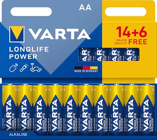 VARTA Batterien AA, 14+6 (20 Stück), Longlife Power, Alkaline, 1,5V, ideal für Spielzeug, Funkmaus, Taschenlampen, Verpackung zu 90% recycelt, Made in Germany von Varta