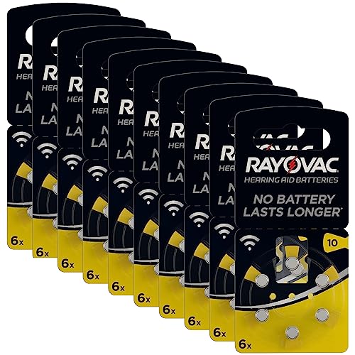 RAYOVAC Hörgerätebatterien, Batterien Knopfzellen für Hörgerät, 60 Stück, Größe 10 von Varta