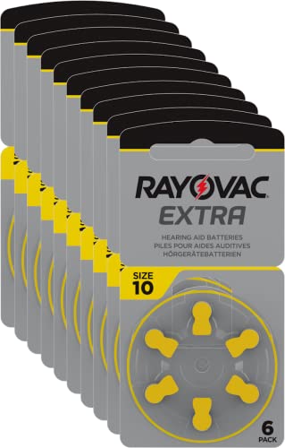 Rayovac Extra Advanced Zink Luft Hörgerätebatterie, 10er Pack, mit 60 Batterien, Geeignet für Hörgeräte Hörhilfen Hörverstärker, Gelb von Varta