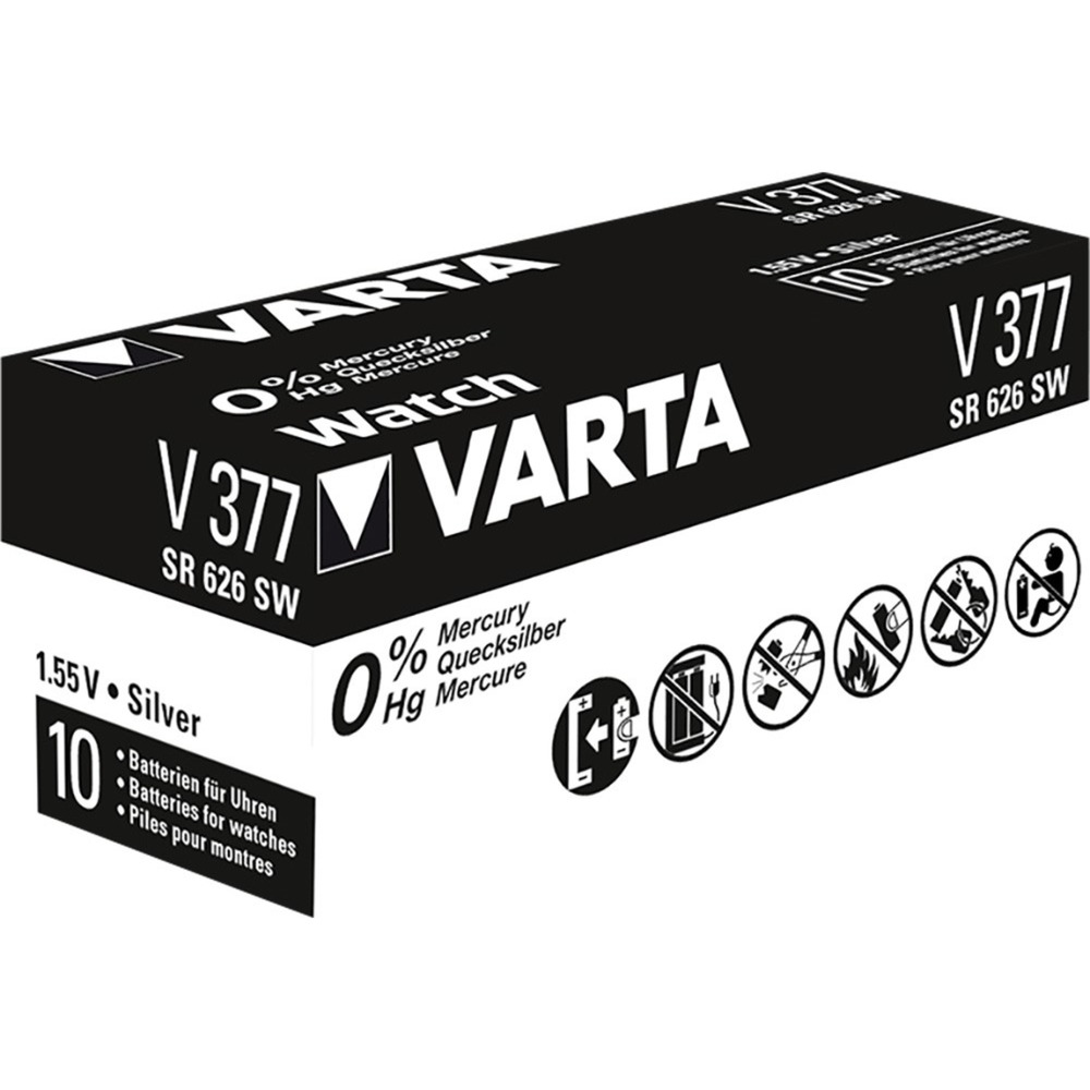 Silberoxid-Knopfzelle 377, Batterie von Varta