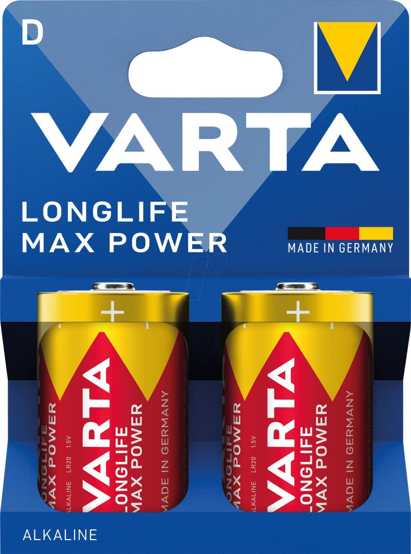 VAR LLMP D 2X - Max Power, Alkaline Batterie, D (Mono), 2er-Pack von Varta