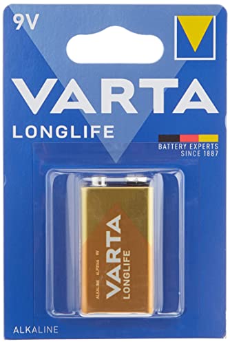VARTA 10510122 - Longlife 9V Block 6LR61 Batterie Alkaline E-Block Batterien, Kapazität 565 mAh - ideal für Feuermelder, Rauchmelder und Stimmgerät von VARTA