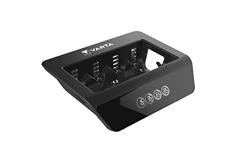 VARTA Akku Ladegerät, Batterieladegerät für wiederaufladbare AA/AAA/C/D/9V und USB Geräte, LCD Universal Charger+, Einzelschachtladung, unbestückt, Schwarz von Varta