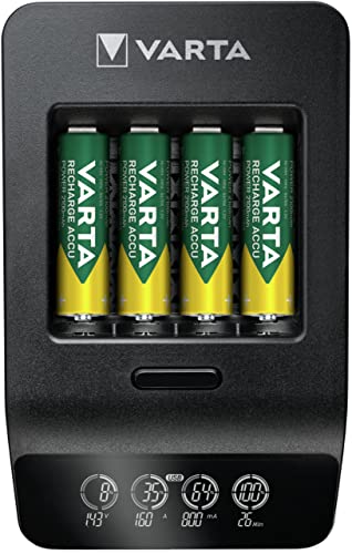VARTA Akku Ladegerät, inkl. 4x AA 2100mAh, Batterieladegerät für wiederaufladbare AA/AAA, LCD Smart Charger+, Einzelschachtladung, 2 Modi: Laden, Auffrischen von Varta
