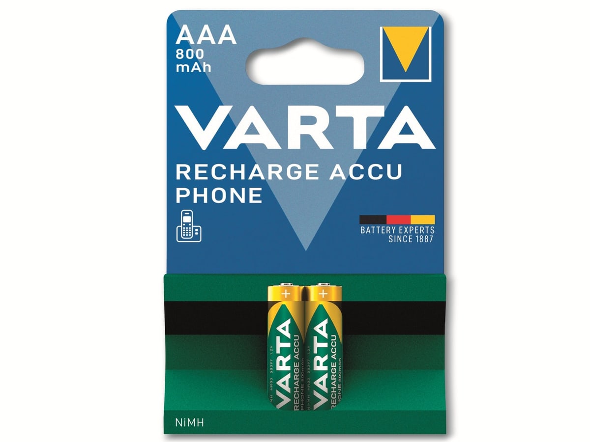 VARTA Akku NiMH, Micro, AAA, HR03, 1.2V/800mAh, Accu Phone, 2er Pack von Varta