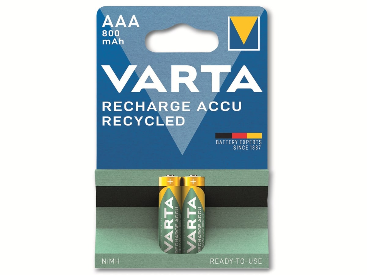 VARTA Akku NiMH, Micro, AAA, HR03, 1.2V/800mAh, Accu Recycled, Pre-charged, 2er Pack von Varta