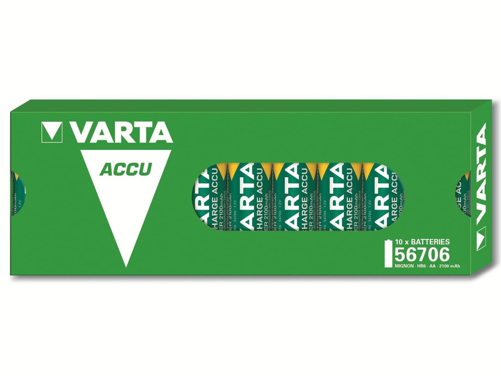 VARTA Akku NiMH, Mignon, AA, HR06, 1.2V/2100mAh, Accu Power, Pre-charged, 10er Pack von Varta