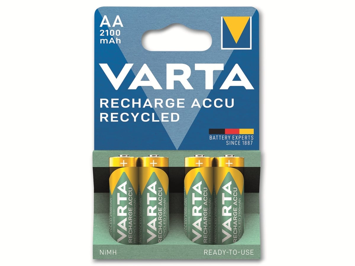 VARTA Akku NiMH, Mignon, AA, HR06, 1.2V/2100mAh, Accu Recycled, Pre-charged, 4er Pack von Varta