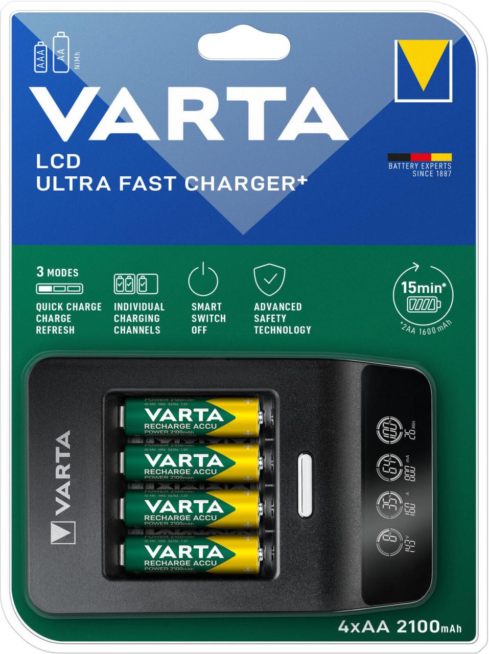 VARTA Akku-Schnellladegerät inkl. Akkus Ultra Fast Charger+ von Varta