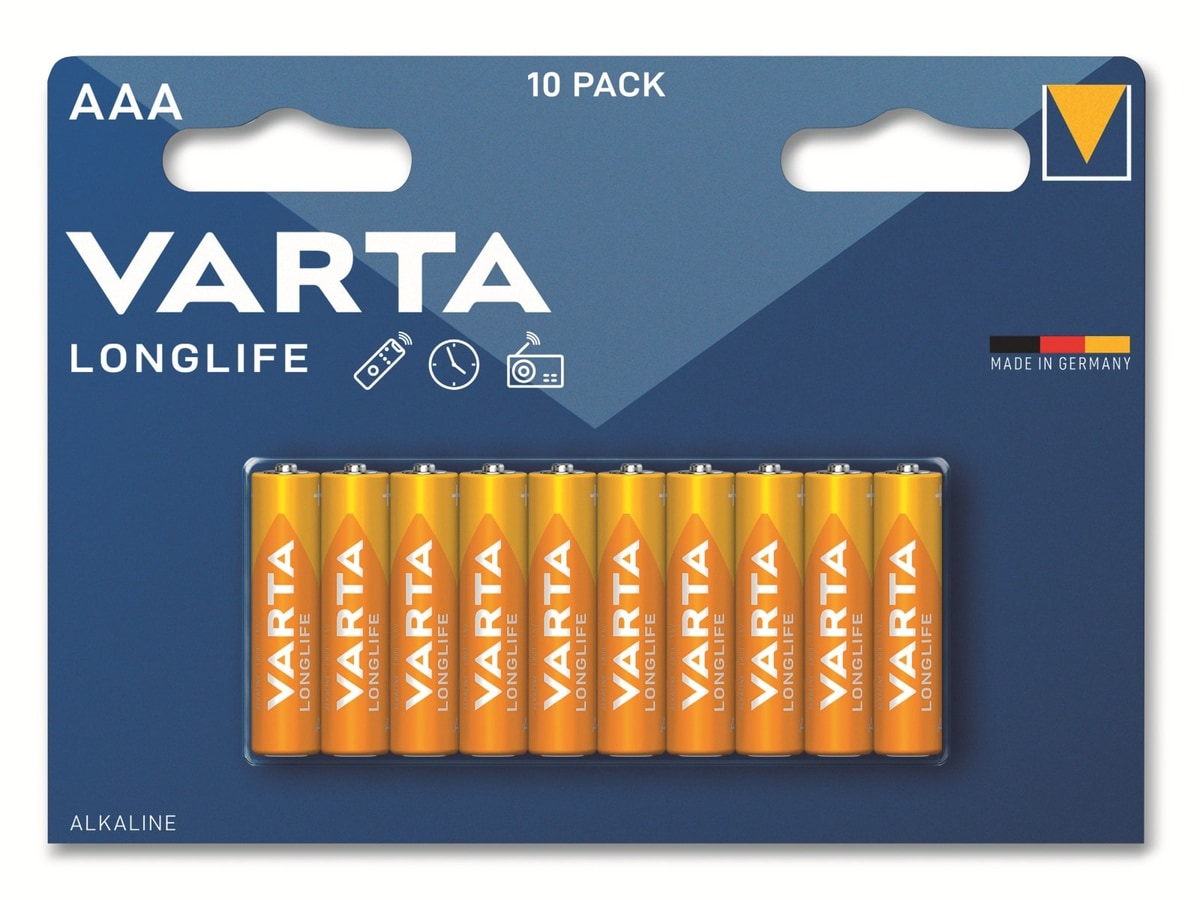 VARTA Batterie Alkaline, Micro, AAA, LR03, 1.5V, Longlife, 10 Stück von Varta