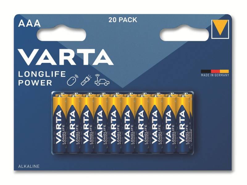 VARTA Batterie Alkaline, Micro, AAA, LR03, 1.5V, Longlife Power, 20 Stück von Varta