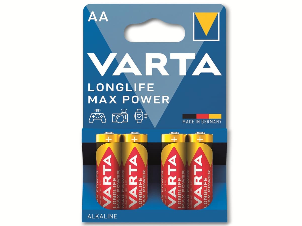 VARTA Batterie Alkaline, Mignon, AA, LR06, 1.5V, Longlife Max Power, 4 Stück VARTA Batterie Alkaline, Mignon, AA, LR06, 1.5V, Longlife Max Power, 4 Stück von Varta