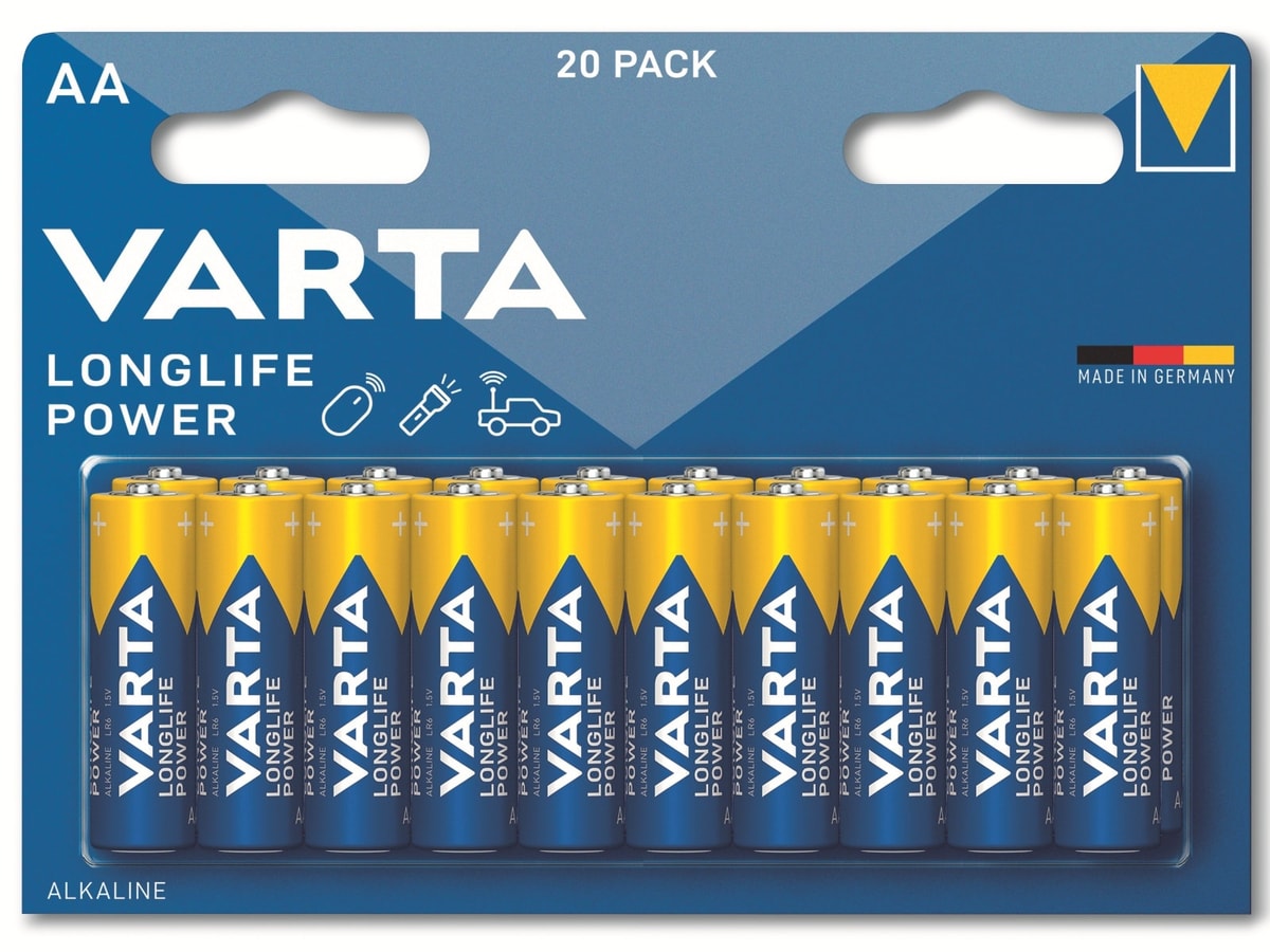 VARTA Batterie Alkaline, Mignon, AA, LR06, 1.5V, Longlife Power, 20 Stück von Varta