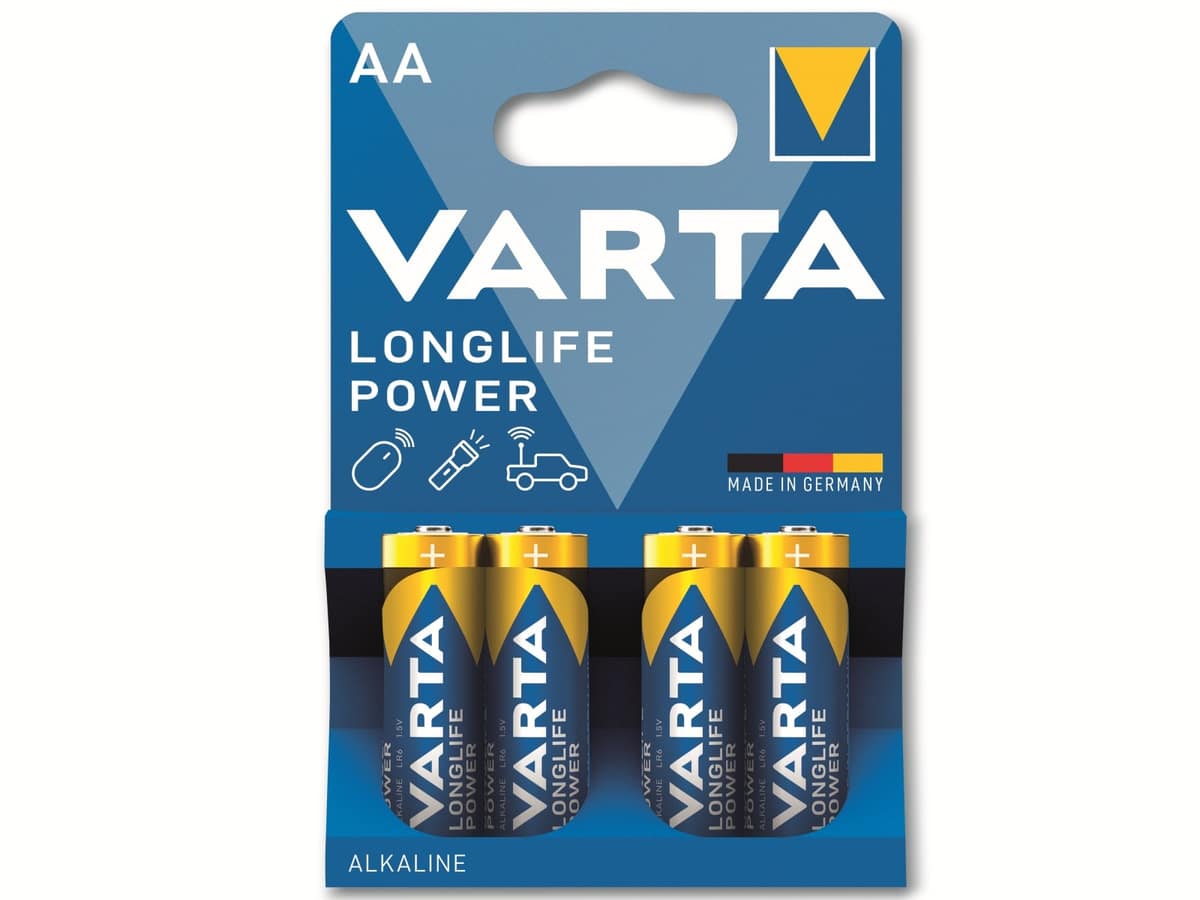 VARTA Batterie Alkaline, Mignon, AA, LR06, 1.5V, Longlife Power, 4 Stück von Varta