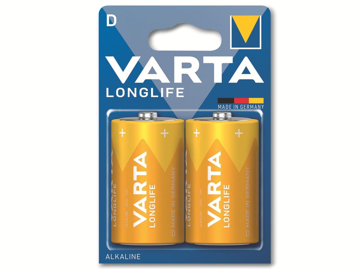 VARTA Batterie Alkaline, Mono, D, LR20, 1.5V, Longlife, 2 Stück von Varta